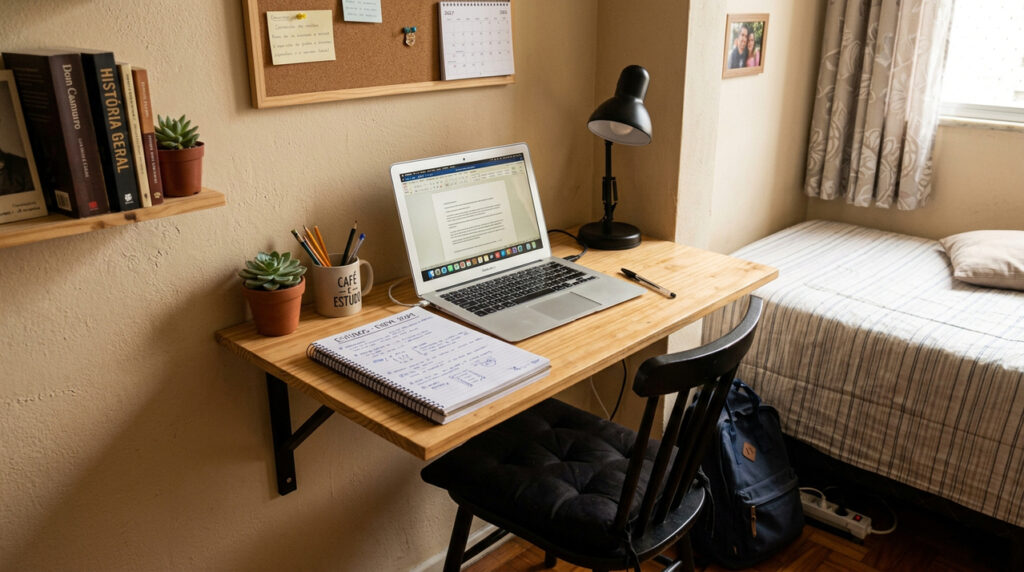 Como montar uma bancada de estudo simples em casa e aproveitar melhor quarto pequeno