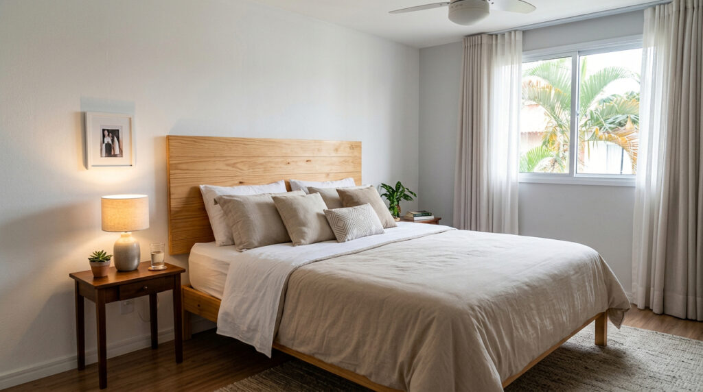 Cabeceira simples pode renovar o quarto com pouco material e sem precisar de reforma