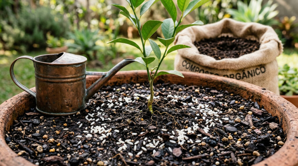 Arroz cru na terra do limoeiro: o que essa prática faz pelo solo e como usar sem exagerar