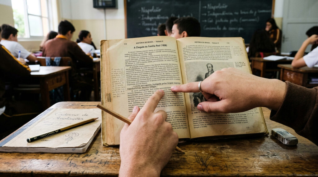 Como era estudar em um tempo mais simples dividindo livro com colega na sala de aula
