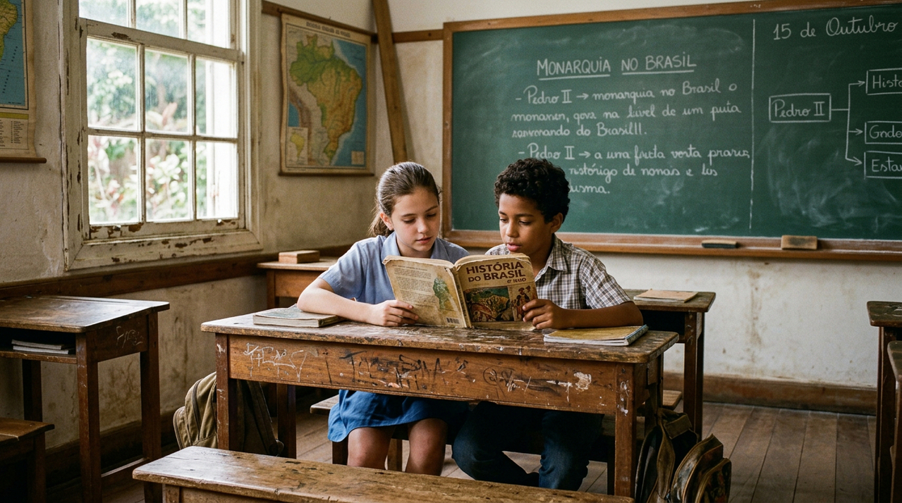 Como era estudar em um tempo mais simples dividindo livro com colega na sala de aula