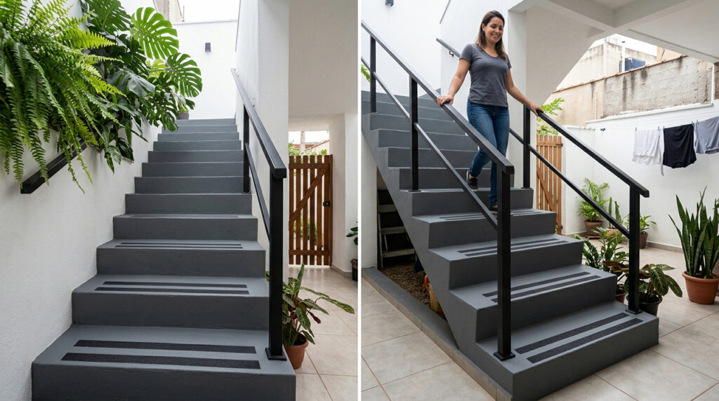 Renovar escada de concreto melhora o visual da casa e reduz riscos no uso diário