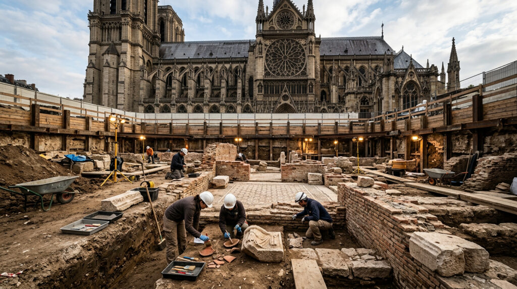 Escavações sob Notre-Dame revelam camadas da história de Paris que remontam ao Império Romano