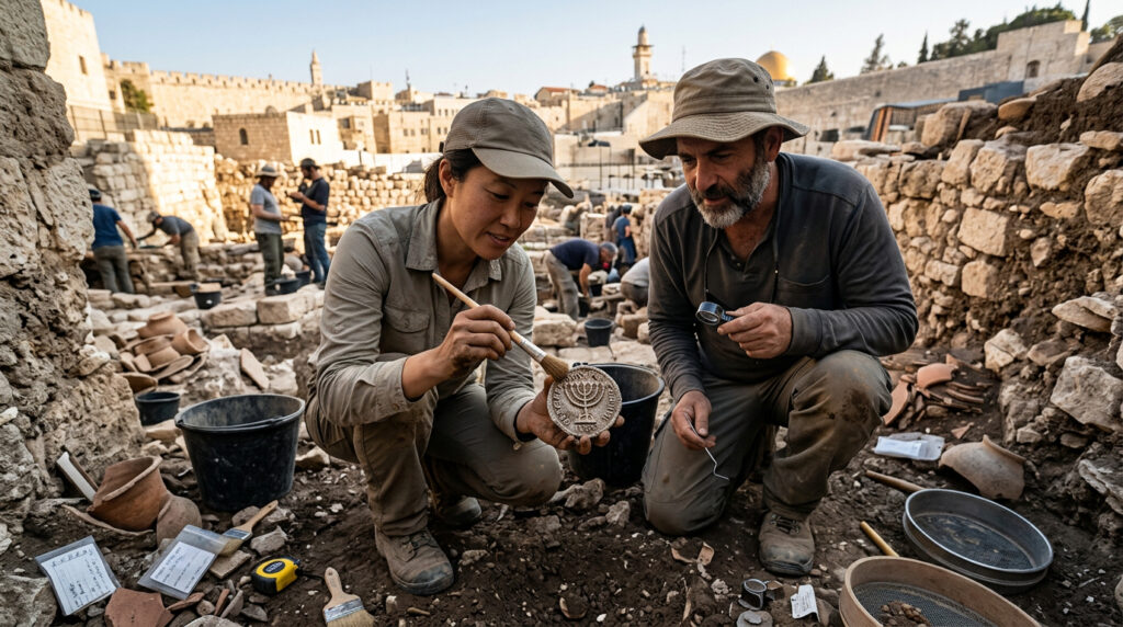 Medalhão raro de 1.300 anos com imagem da menorá é encontrado em Jerusalém