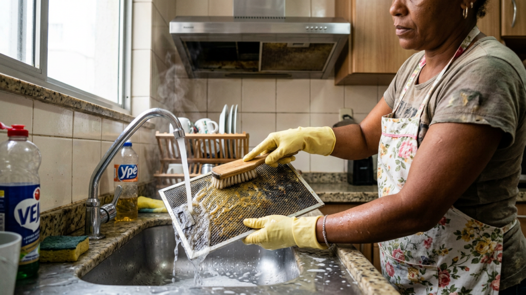 A técnica das diaristas profissionais para tirar gordura do exaustor sem produtos químicos