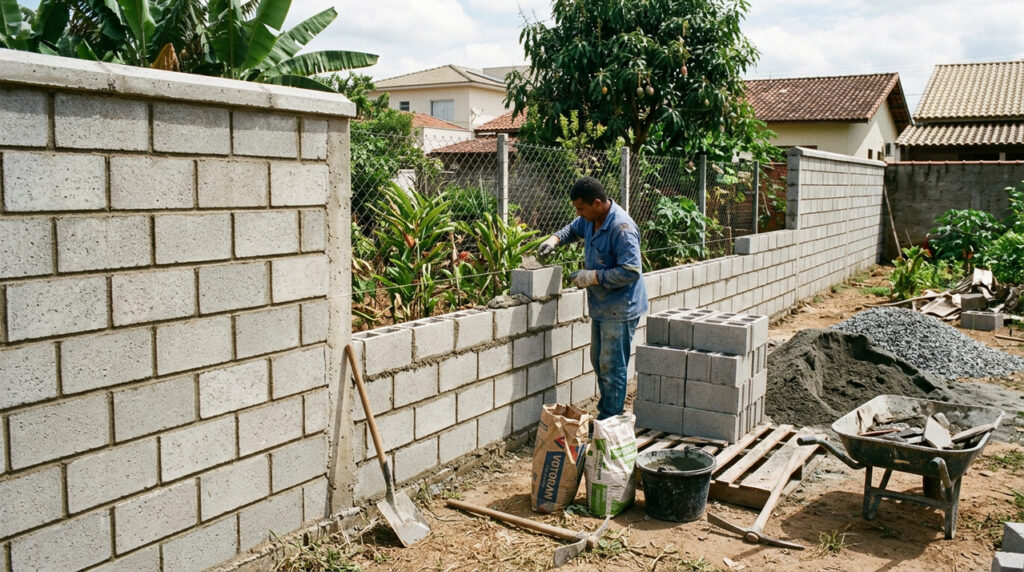 Fazer muro simples exige planejamento de altura, fundação, materiais e acabamento correto