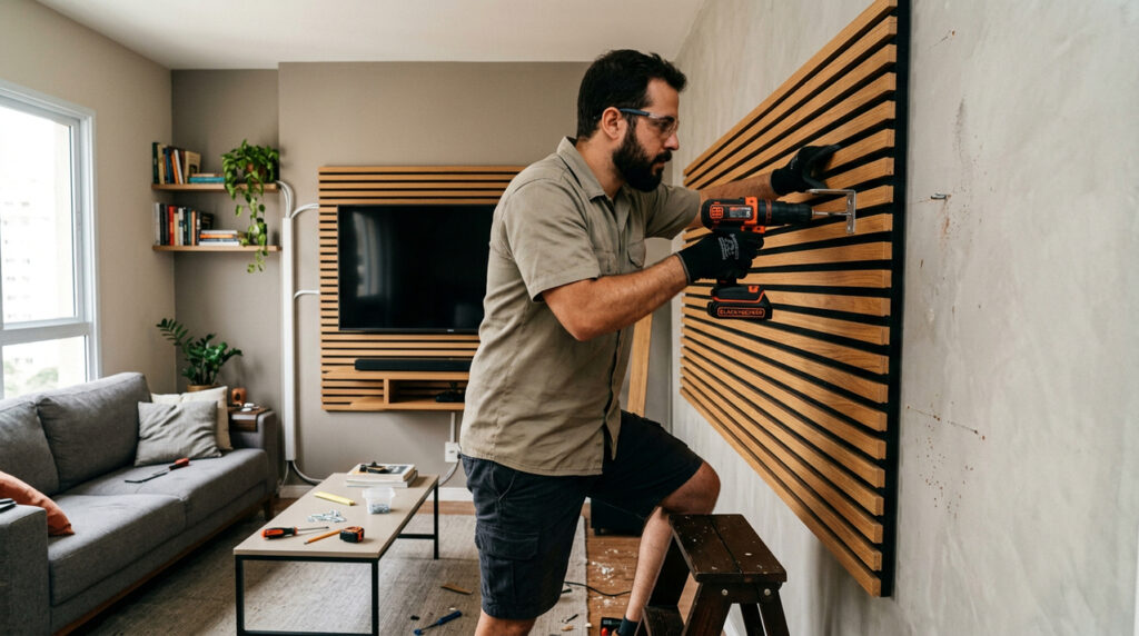 Como fazer um painel simples para TV e melhorar a sala com projeto barato e fácil