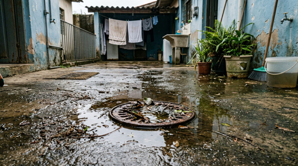Como fazer um ralo externo escoar melhor e evitar água parada no quintal depois da chuva forte