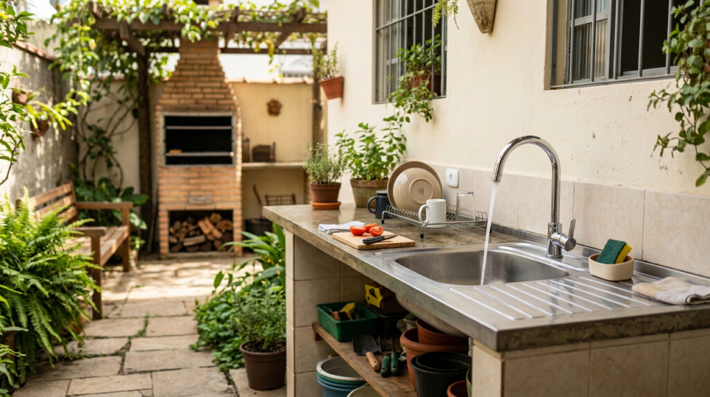 Como fazer uma pia externa simples no quintal para apoiar limpeza, churrasco e rotina da casa