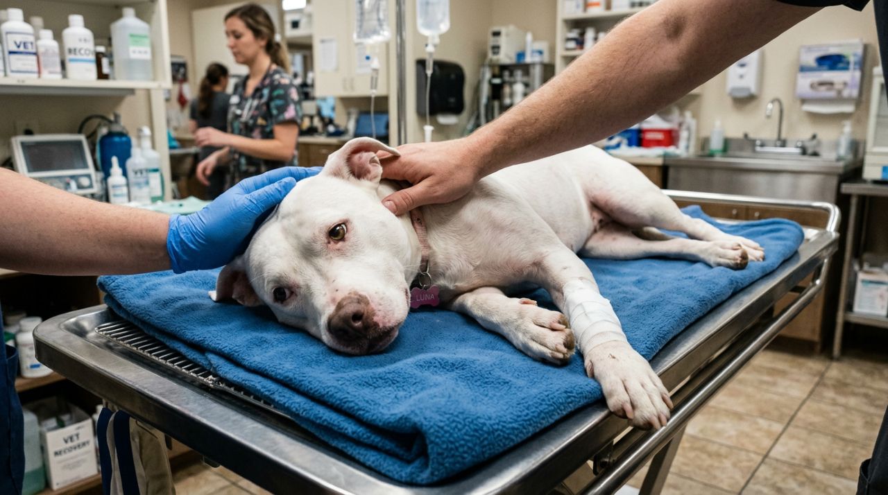 Essa pitbull foi mordida por uma cobra venenosa e continuou doce