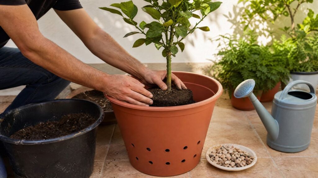Plantio correto começa com vaso drenado e muda bem posicionada