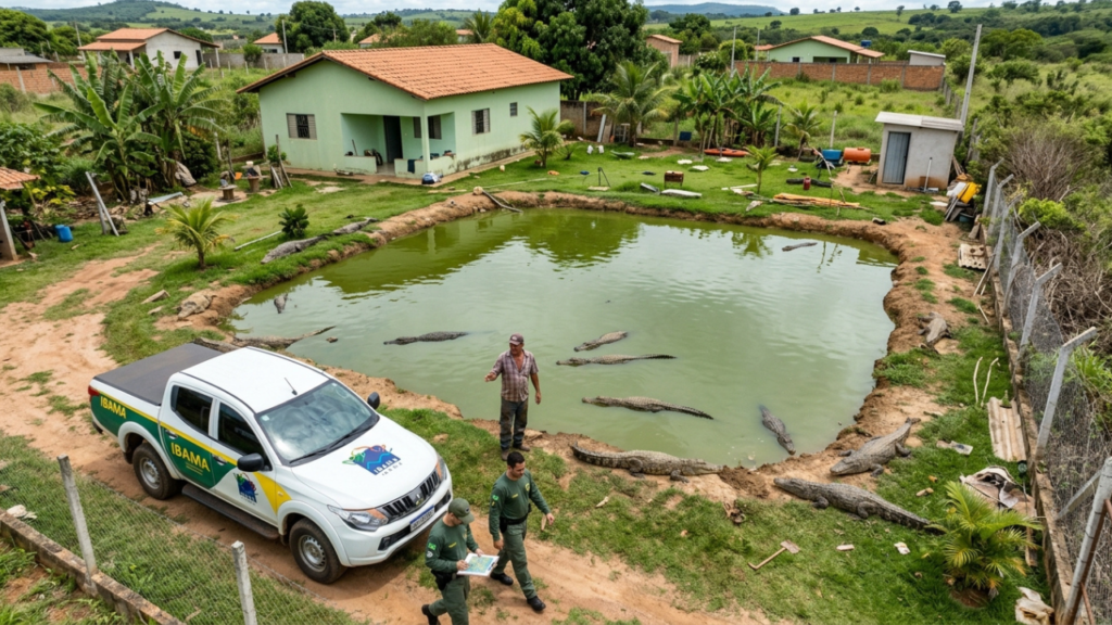 Morador de 55 anos cava um lago gigante no quintal para criar jacarés resgatados e recebe visita do IBAMA