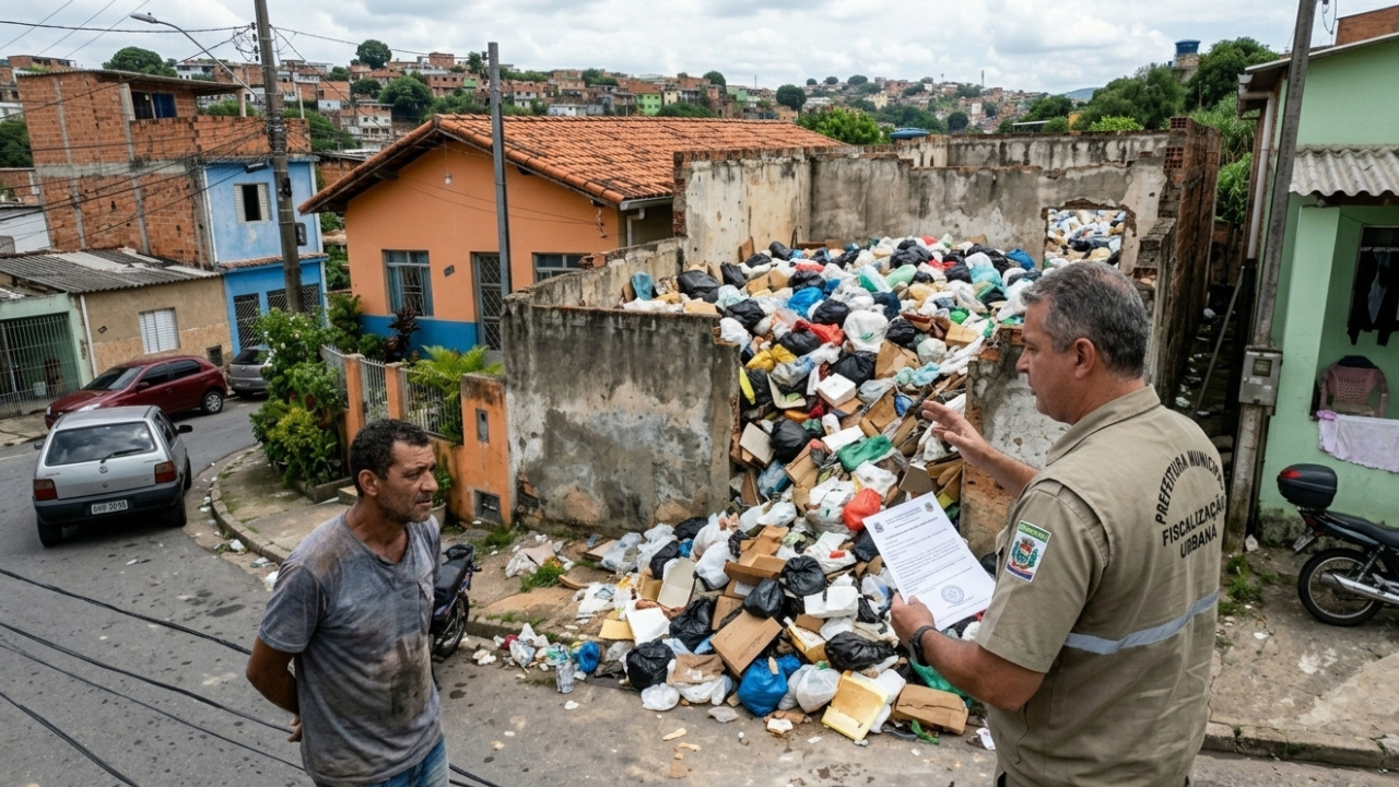 Morador acumula lixo até os telhados, é intimado, não age e a conta de R$ 10.000 em multa municipal mais R$ 25.000 em limpeza forçada chegam todos no mesmo envelope