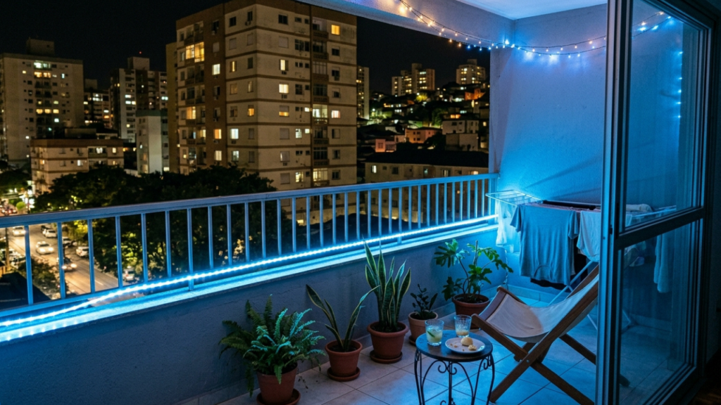 Morador instala fita de LED azul na varanda, é acusado de alterar a fachada do prédio e acumula R$ 20 mil em multas diárias