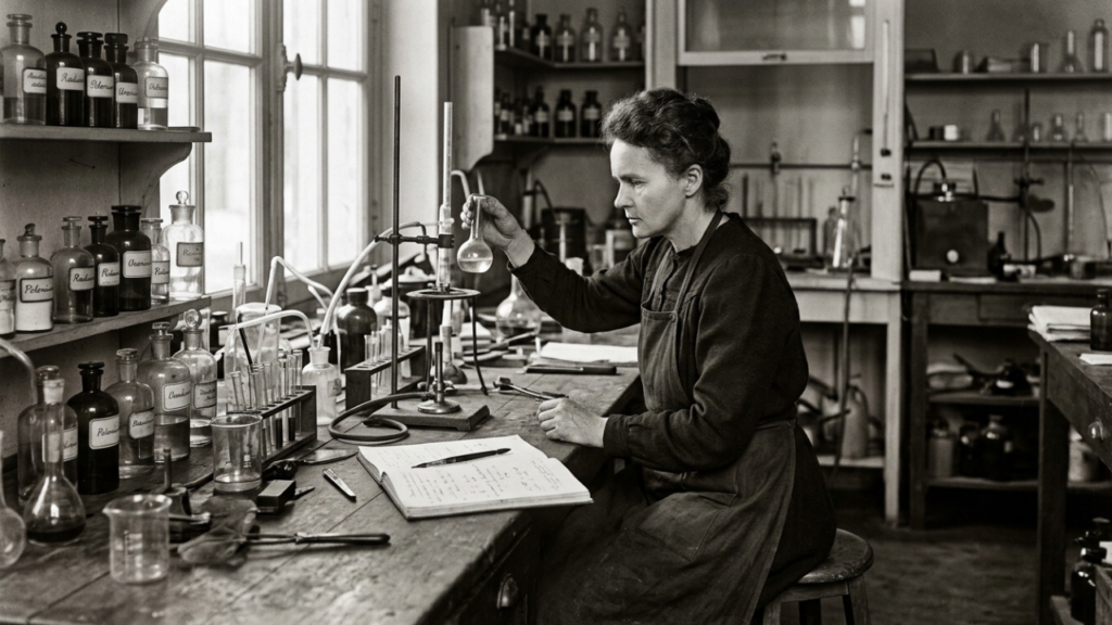 Citação do dia de Marie Curie sobre o medo: "Nada na vida deve ser temido, somente compreendido. Agora é a hora de compreender mais, para que possamos temer menos"