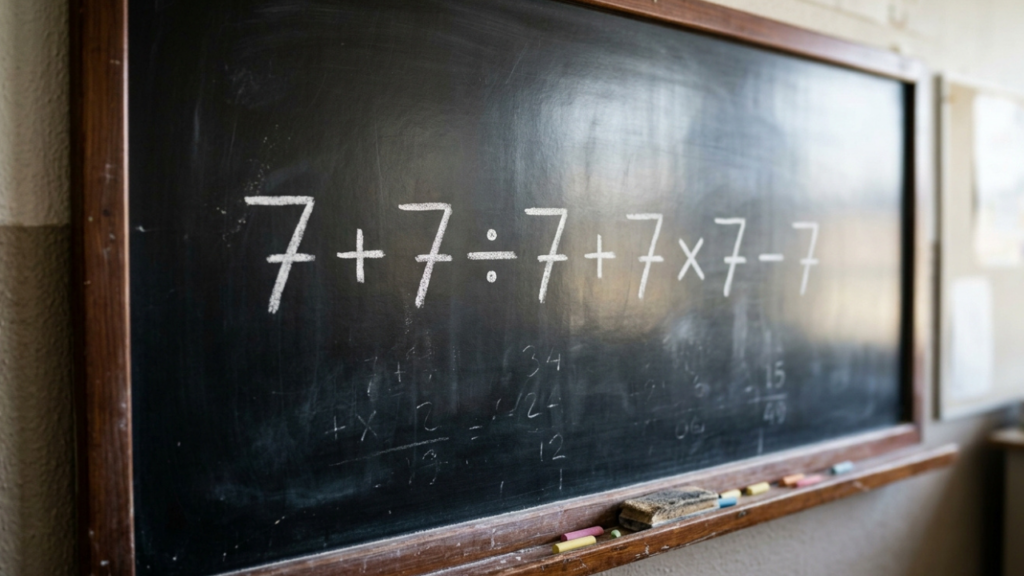 A equação 7 + 7 ÷ 7 + 7 × 7 - 7 parece básica, mas a regra de prioridades engana muita gente