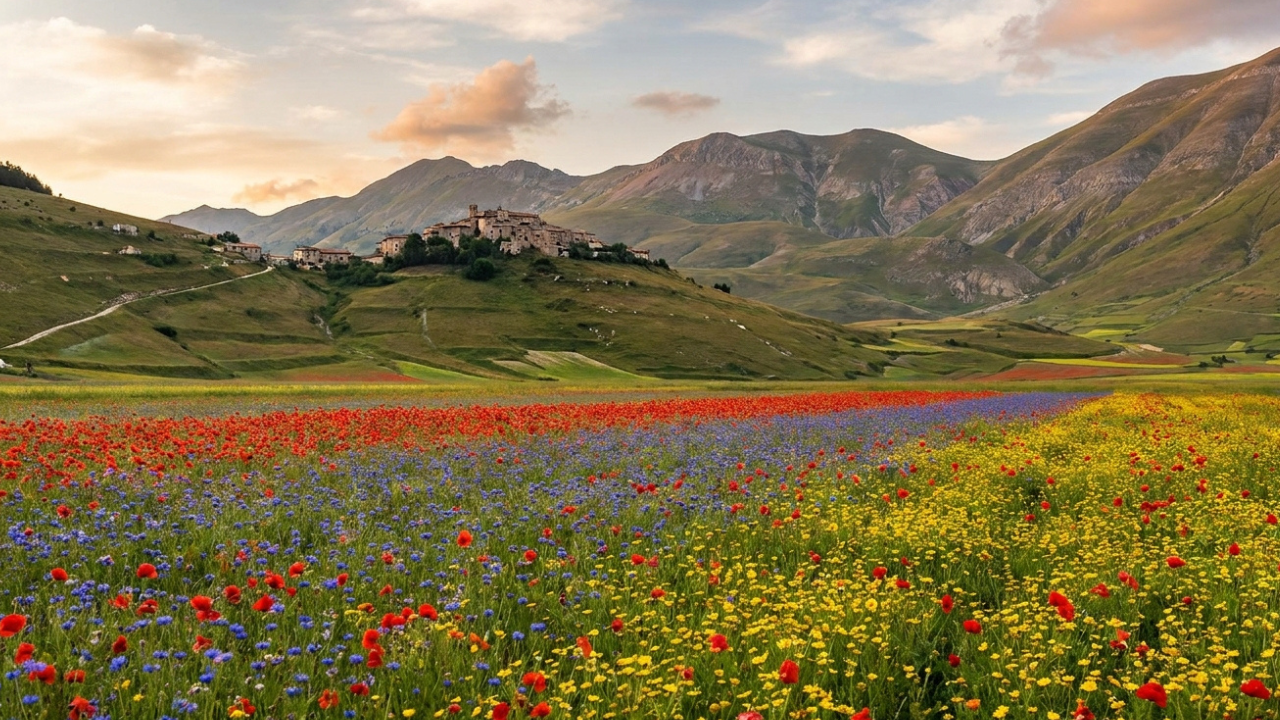 Todo verão, um pequeno vilarejo italiano parece uma pintura graças a uma leguminosa e encanta com paisagens únicas quase irreais