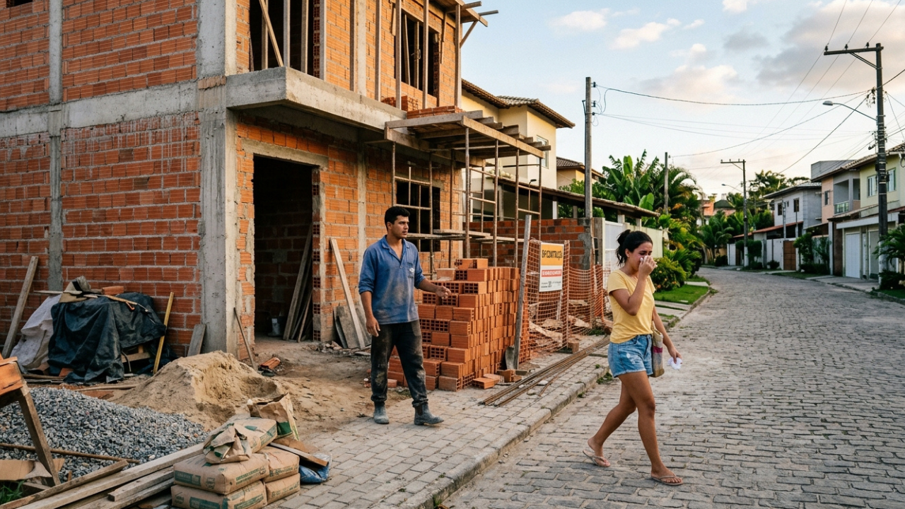 Namorados juntam R$ 150 mil para erguer casa no lote do pai do rapaz, relação acaba antes de casarem no papel e ela é expulsa sem direito a um tijolo da construção