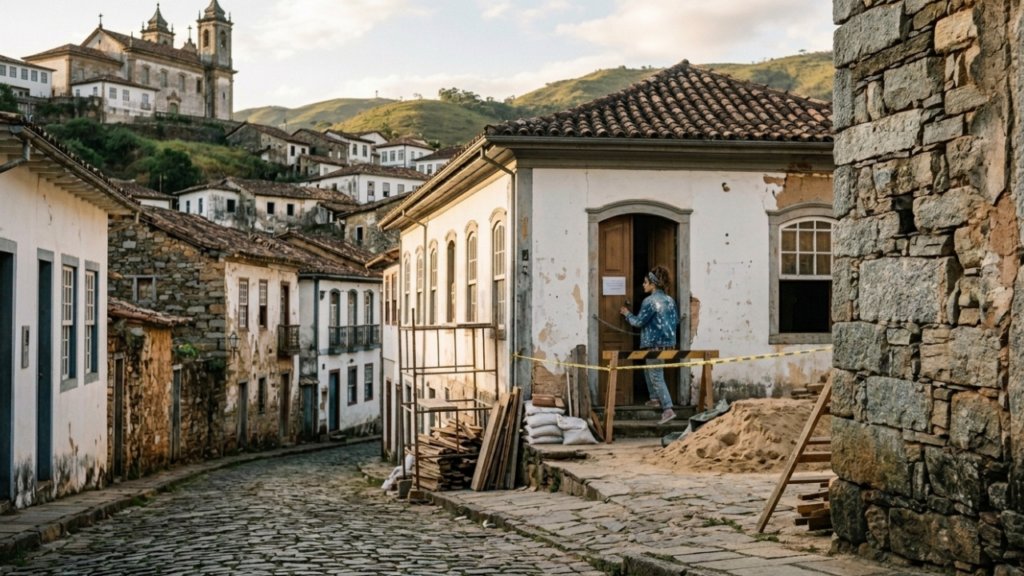Jovem reforma casa de 95 anos em vila colonial fundada em 1580, escava o chão para modernizar encanamento e perde acesso ao imóvel após encontrar ruínas do século XVI no subsolo