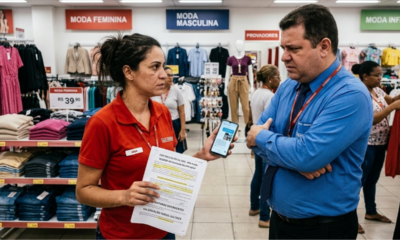 Funcionária trabalha 28 meses sem descanso sob a desculpa de "falta de equipe", loja forja recibo de férias no sistema e mensagens de WhatsApp provam a fraude gerando pagamento em dobro