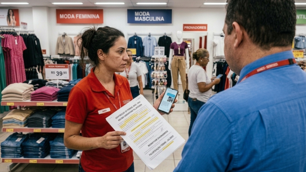 Funcionária trabalha 28 meses sem descanso sob a desculpa de "falta de equipe", loja forja recibo de férias no sistema e mensagens de WhatsApp provam a fraude gerando pagamento em dobro