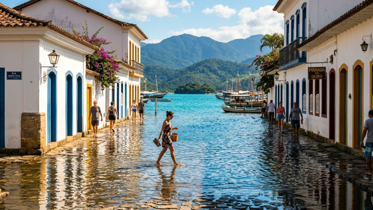 A vila onde o mar invade as ruas propositalmente para limpar que está ganhando atenção no Brasil pelo seu centro histórico e um único fiorde tropical do país