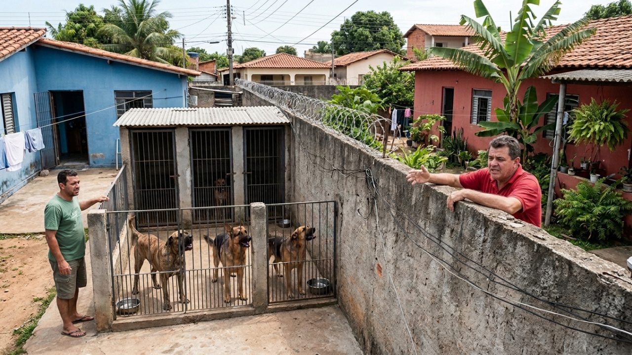 Família ergue canil de cimento na divisa para 3 cães grandes, ignora reclamação por 8 meses e Justiça fixa multa diária de R$ 500 até a retirada dos animais