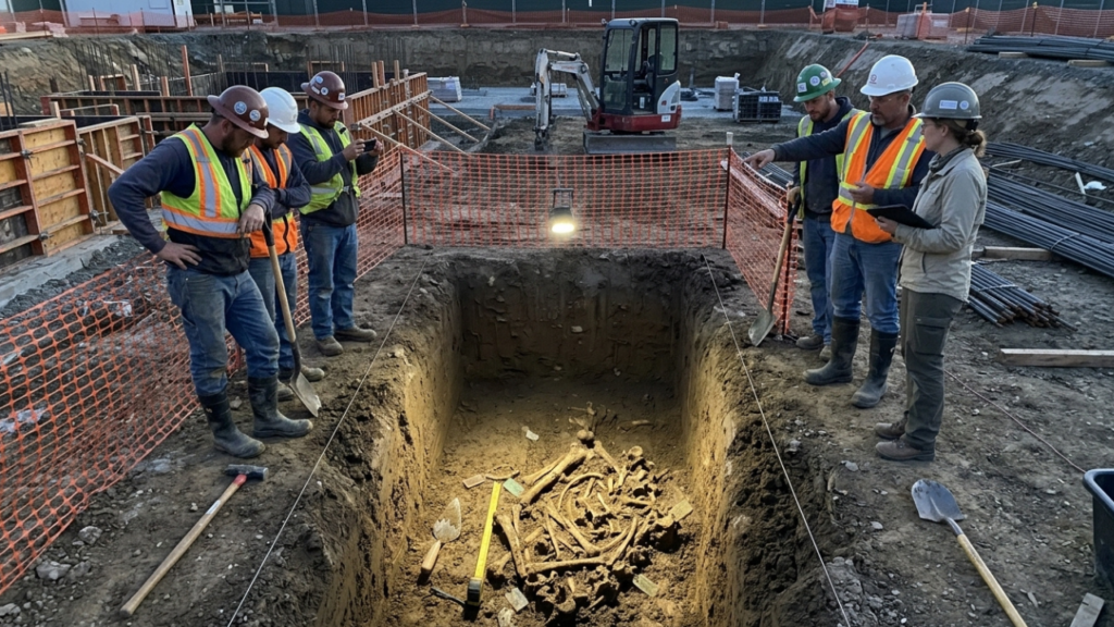 Construtora acha ossada do século XIX em obra de prédio de R$ 10 milhões, tenta ocultar para não parar e engenheiro vai preso em flagrante