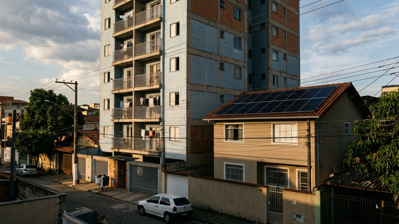 Vizinho constrói prédio de 8 andares, bloqueia 100% dos painéis solares da casa ao lado e é obrigado a pagar R$ 4.500 por mês