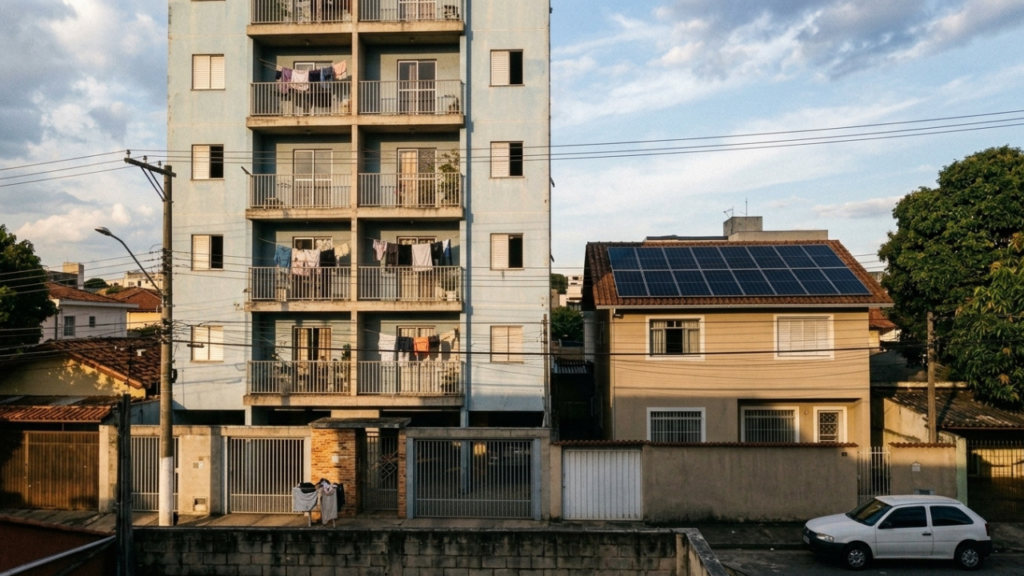 Vizinho constrói prédio de 8 andares, bloqueia 100% dos painéis solares da casa ao lado e é obrigado a pagar R$ 4.500 por mês