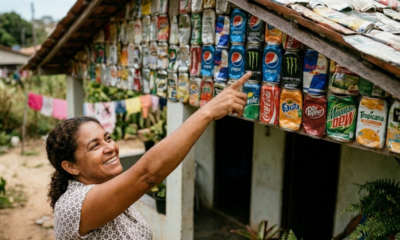 Aos 55 anos, mãe de 5 filhos cobre telhado de barraco com 300 latinhas recicladas reduzindo calor em 12°C, e é notificada por "poluição visual"