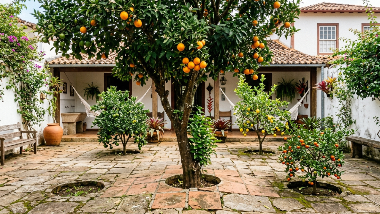 7 árvores frutíferas com raízes que não danificam o piso do seu quintal, perfeitas para espaços pequenos