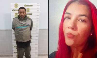 Homem em foto de prisão ao lado de retrato de mulher com cabelo vermelho