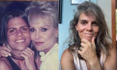 Díptico: Mariana Maffeis jovem e Ana Maria Braga em foto antiga, Mariana Maffeis atual sorrindo