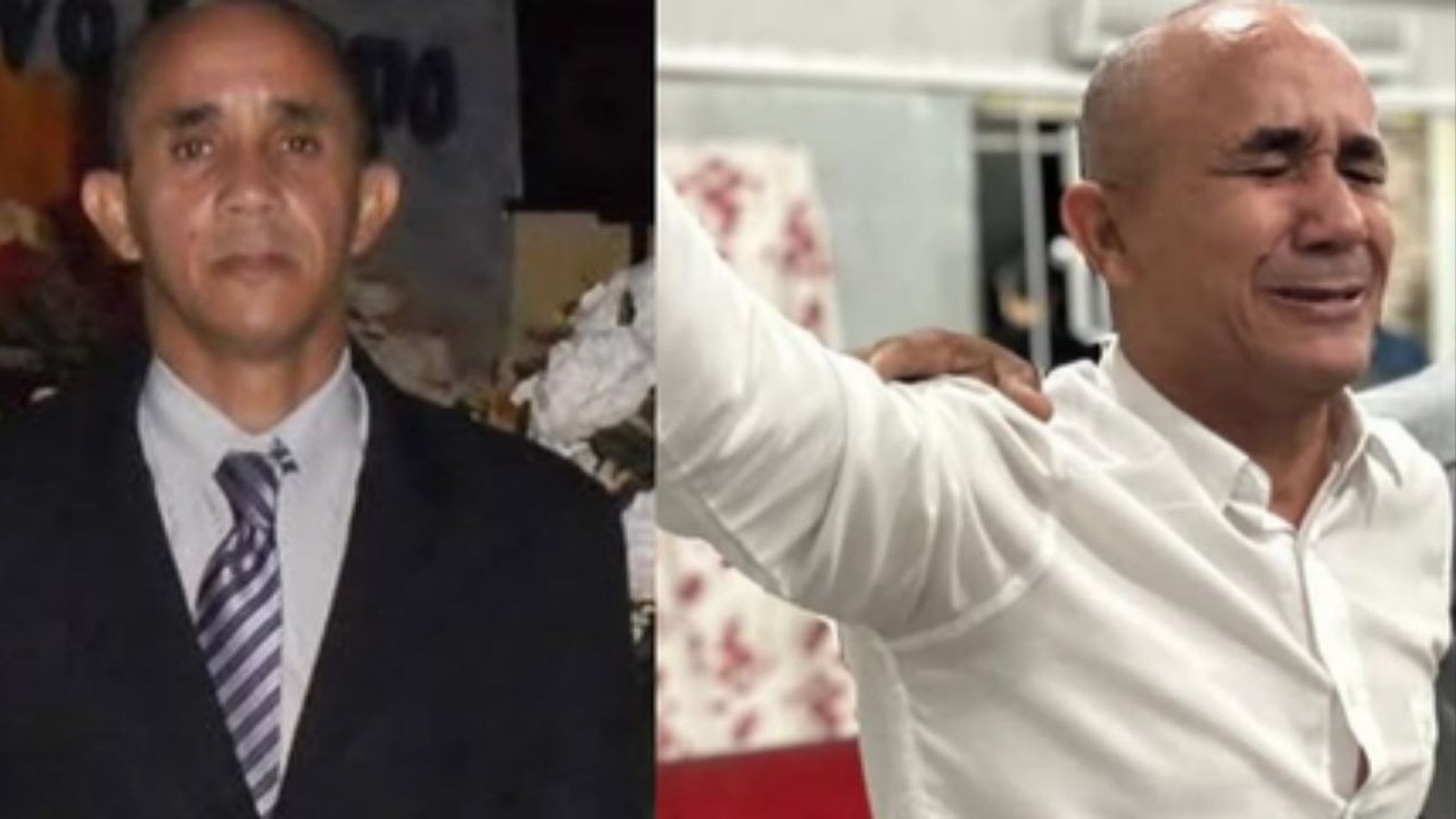 Ronaldo José Araújo em duas fotos: uma séria com terno e outra chorando com olhos fechados