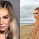 Duas fotos de mulher loira: à esquerda, close de rosto; à direita, mulher na praia de biquíni