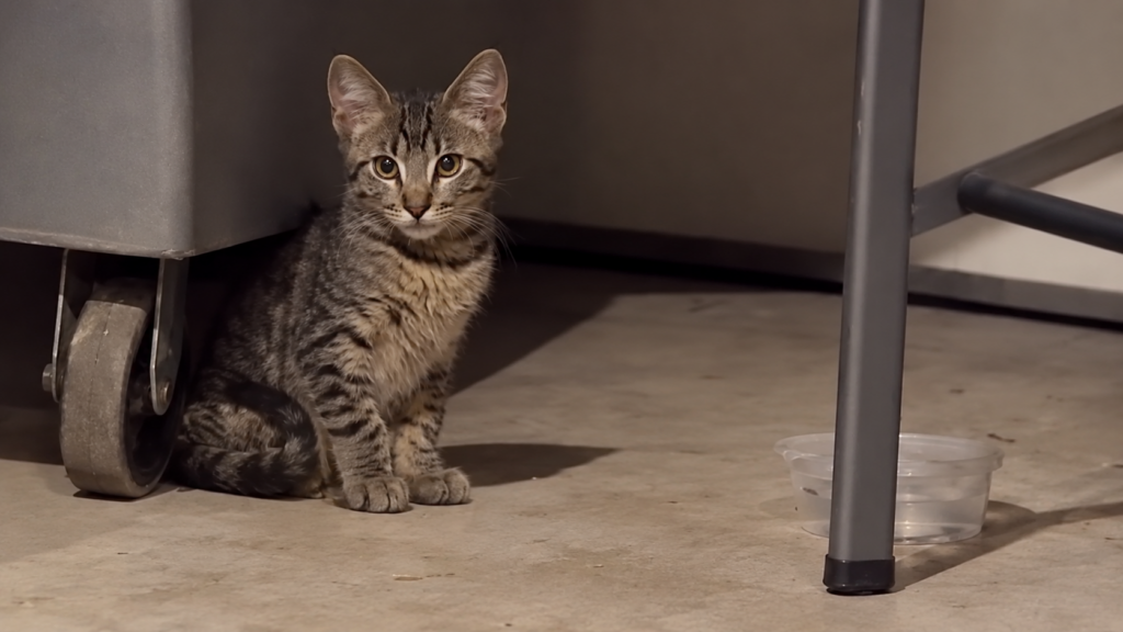 Gatinho assustado salvo no meio da rodovia muda a vida de família após incêndio