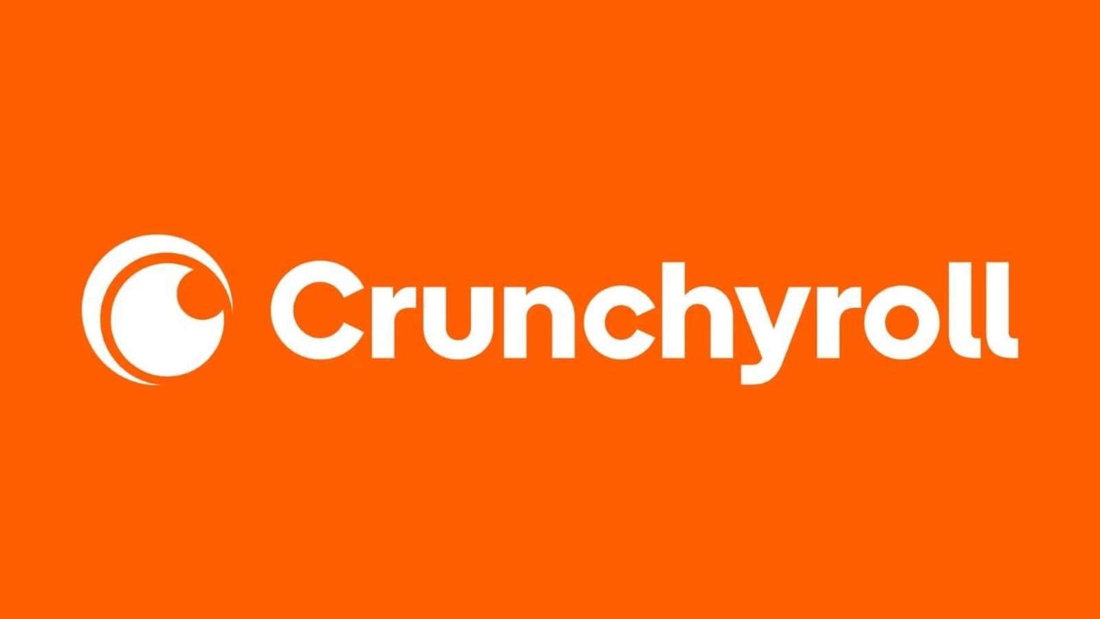Logo da Crunchyroll branco sobre fundo laranja, com ícone estilizado à esquerda e o nome da marca.