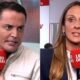 Leo Dias e Monique Arruda em tela dividida, segurando microfones vermelhos "LEO DIAS"