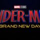 Logo de Marvel Studios Spider-Man Brand New Day em letras vermelhas e amarelas
