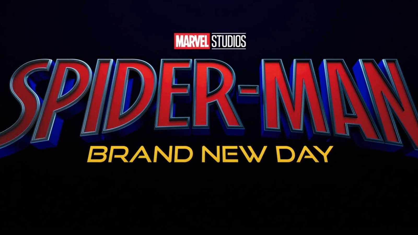 Logo de Marvel Studios Spider-Man Brand New Day em letras vermelhas e amarelas