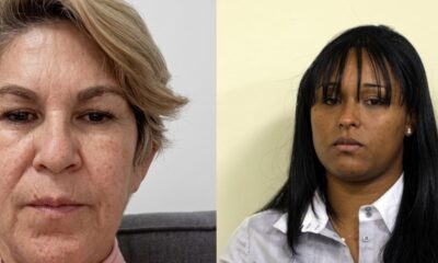 Imagem dividida mostrando Sônia Moura e Dayanne Rodrigues olhando para frente com expressão neutra.