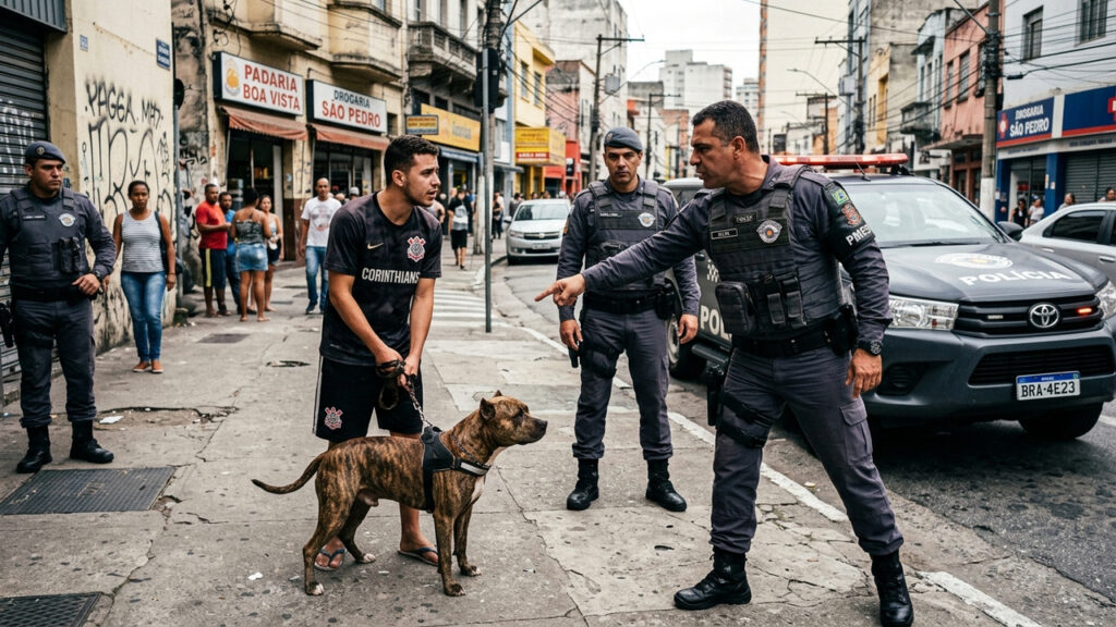 Proprietário passeia com pitbull sem focinheira na rua e é parado pela polícia com multa de R$ 800 baseada em regra de controle de animais