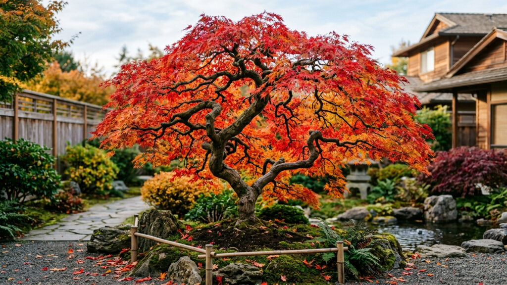 Esse arbusto japonês parece um bonsai gigante e muda de cor de forma espetacular durante os dias de outono no jardim de casa