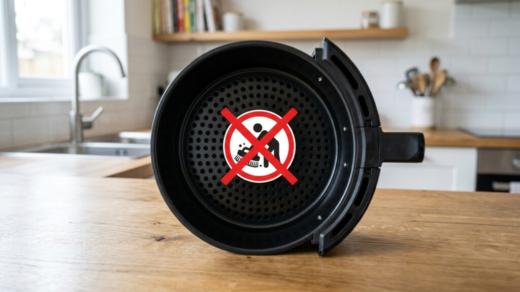 Sem esfregar com força, nem danificar o teflon: a melhor forma de remover a gordura incrustada do cesto da Airfryer usando água quente
