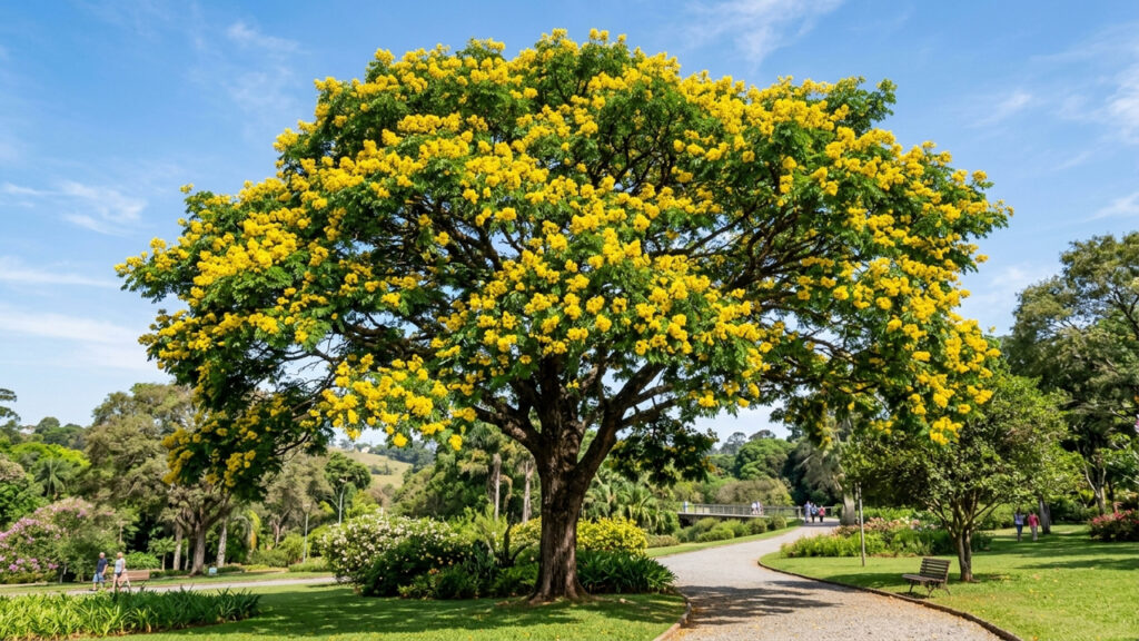 Essa árvore de crescimento recorde cria um ombrelone natural no quintal e as suas raízes profundas não quebram muros nem destroem calçadas