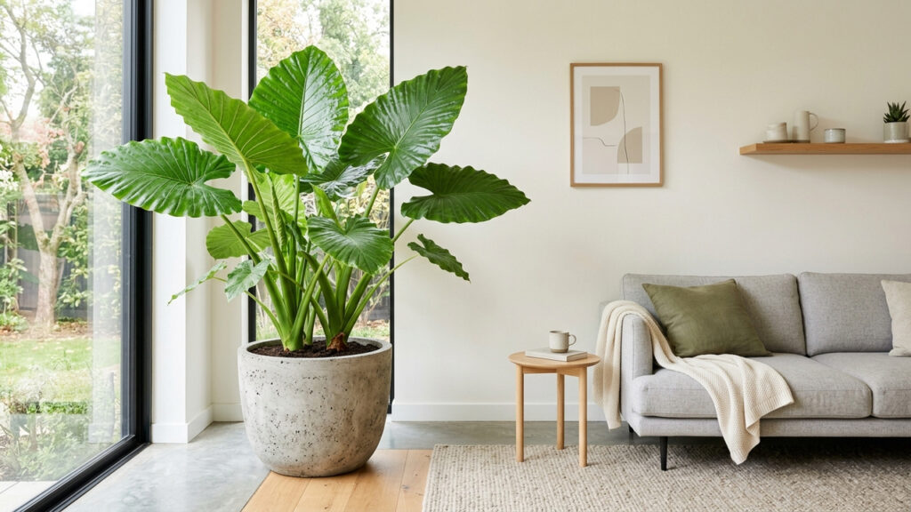 Esta planta escultural possui folhas gigantescas e virou uma verdadeira febre no paisagismo moderno para decorar ambientes internos de casa