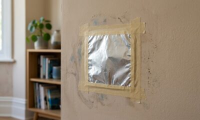 Colocar papel-alumínio sobre a parede: para que serve e como o teste ajuda a identificar a causa da umidade antes do reparo