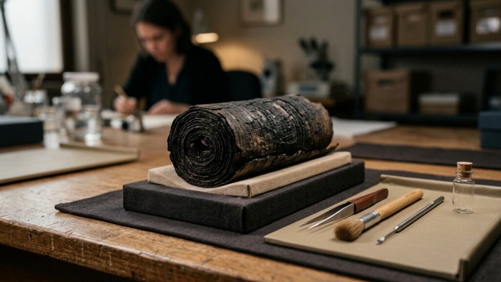 Pergaminho carbonizado há quase 2 mil anos é lido pela primeira vez e revela um antigo texto sobre ética estoica