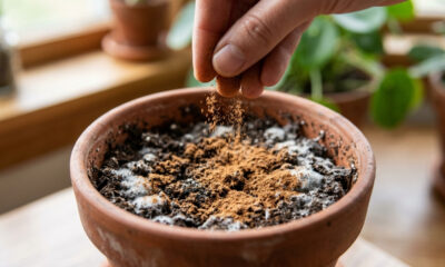 Esse ingrediente comum de cozinha elimina o mofo branco da terra do vaso em 24 horas: o truque simples com propriedades fungicidas